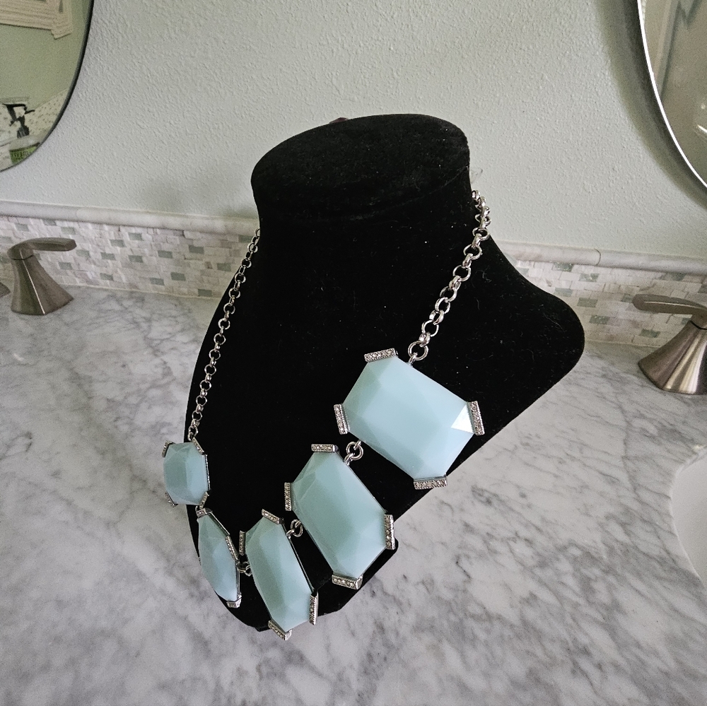 Nwot Banana Republic Blue glass Square Statement Necklace with Rhinestones - Picture 9 of 16
